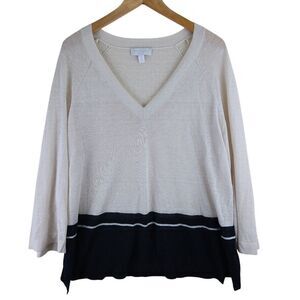 White Company London Linen Blouse Size Large Gauzy Sheer Preppy Beach Minimalist